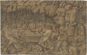 Het banket van Acheloüs, ca. 1545 (pentekening)