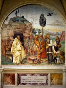 Paus Benedictus onderwijst heilige leer aan boeren, uit Verhalen van Sint Benedictus van Monte Oliveto Maggiore