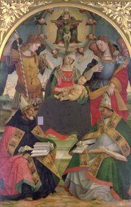 De Drie-eenheid, Madonna en Kind, Engelen en Heiligen, c.1505-08 door Luca Signorelli