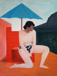 Zomerse vrouw met uitzicht op zee door Luca di Napoli