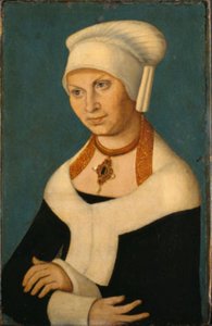 Portret van de hertogin Barbara van Saksen, 1478-1534 (vrouw van George de Baardige) door Lucas Cranach d.Æ.