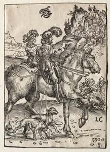 Een heer en een dame op weg naar de jacht door Lucas Cranach the Elder