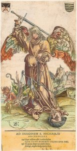 De heilige Michaël als zielenweger door Lucas Cranach the Elder