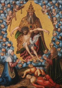 De Drie-eenheid, vereerd door Maria en Sebastiaan. Circa 1515 door Lucas Cranach the Elder