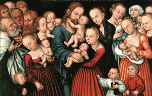 Duits: Christus segnet die Kinder Christus zegent de kinderen. door Lucas Cranach the Elder