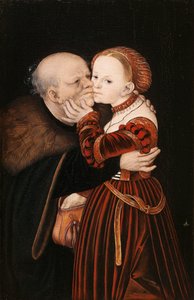 Duits: Ungleiches Paar / Der alte Narr Ill-Matched Lovers / De oude dwaas door Lucas Cranach the Elder