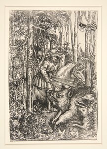 Jager die een wild zwijn doodt door Lucas Cranach the Elder