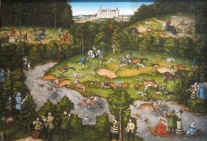 Jacht in de buurt van Kasteel Hartenfels door Lucas Cranach the Elder