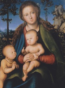 Madonna met Kind en Sint Johannes door Lucas Cranach the Elder