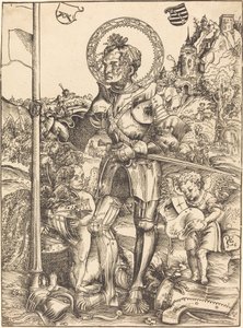 Sint-Joris staand, met twee engelen door Lucas Cranach the Elder