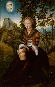 De Magdalena zittend voor een boom door Lucas Cranach the Elder