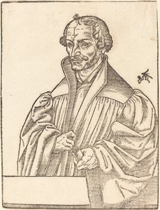 Philip Melanchton, Halflengte naar Links, Staand Achter een Borstwering door Lucas Cranach the Younger