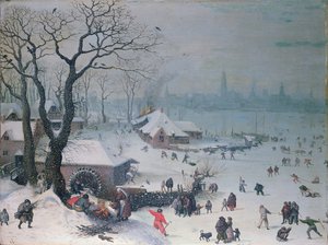 Winterlandschap met sneeuwval bij Antwerpen
