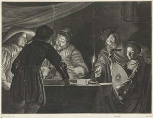 Tric-trac spelers bij kaarslicht