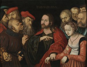 Christus en de Vrouw Betrapt op Overspel door Lucas the Elder (after) Cranach