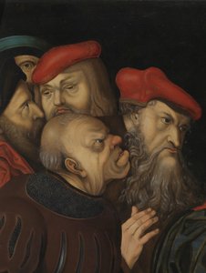 Christus en de Vrouw Betrapt op Overspel (detail) door Lucas the Elder (after) Cranach