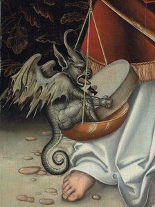 De Aartsengel Michaël met de Weegschaal van Gerechtigheid (detail) door Lucas the Elder (workshop of) Cranach