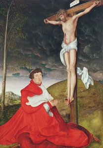 Albert, Kardinaal Keurvorst van Mainz aan de voet van het Kruis door Lucas the Elder Cranach