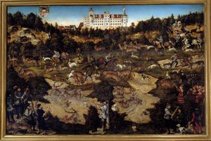 Jacht ter ere van Karel V in kasteel Torgau door Lucas the Elder Cranach