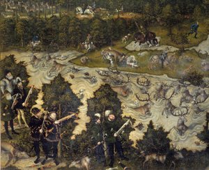 Jacht ter ere van Karel V in kasteel Torgau in Duitsland (detail) door Lucas the Elder Cranach