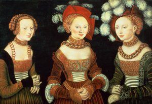 Drie prinsessen van Saksen, Sibylla (1515-92), Emilia (1516-91) en Sidonia (1518-75), dochters van Hertog Heinrich van Frommen, c.1535 door Lucas the Elder Cranach