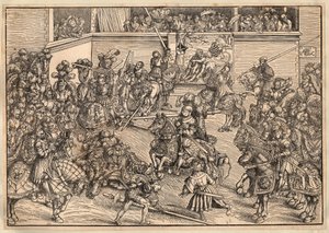 Tournoi - Toernooi - Cranach, Lucas, de Oudere (1472-1553) - 1509 - Houtsnede - 29,8x42,7 - Privécollectie door Lucas the Elder Cranach