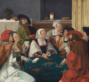 De kaartspelers, waarschijnlijk c.1550-99 door Lucas van (after) Leyden
