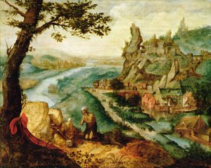 Sint Hiëronymus in een landschap door Lucas van (c.1490 c.1570) Gassel