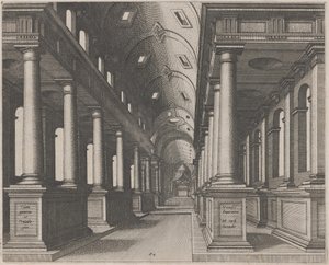 Interieur van een kerk met een tongewelf