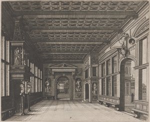 Interieur met uitzicht op een tweede kamer met schoorsteen door Lucas van Doetechum and Johannes