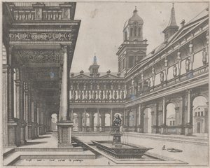 Paleishof met fontein in een rechthoekig bassin