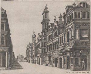 Perspectief Weergave van een Straat door Lucas van Doetechum and Johannes