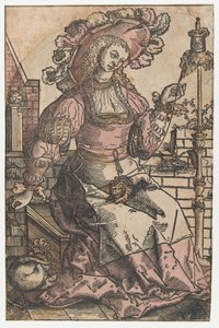 Spinnende vrouw door Lucas van Leyden (attributed to)