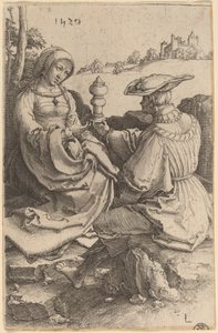 Een edelman en een dame zittend in een landschap door Lucas van Leyden