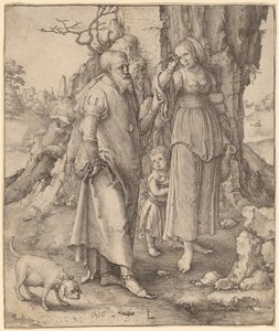 Abraham verstoot Hagar door Lucas van Leyden