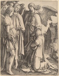 Abraham en de drie engelen door Lucas van Leyden