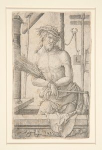 Christus als de Man van Smarten met de instrumenten van de Passie door Lucas van Leyden