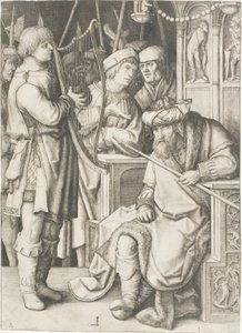 David speelt harp voor Saul door Lucas van Leyden