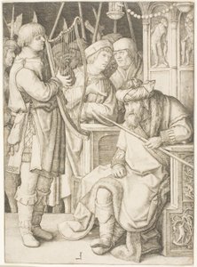 David Speelt de Harp voor Saul door Lucas van Leyden