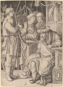 David Speelt de Harp voor Saul door Lucas van Leyden
