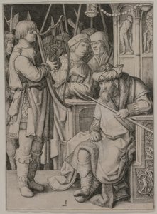 David speelt de harp voor Saul door Lucas van Leyden
