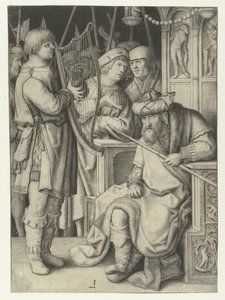 David speelt harp voor Saul door Lucas van Leyden