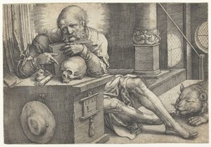 De heilige Hieronymus in zijn studeerkamer door Lucas van Leyden