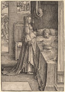 Izebel Belooft de Wijngaard van Naboth aan Koning Achab door Lucas van Leyden