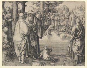 De doop van Christus in de rivier de Jordaan door Lucas van Leyden
