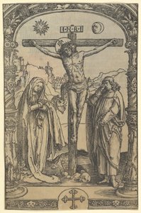 De kruisiging, gebruikt in Missale Traiectense door Lucas van Leyden