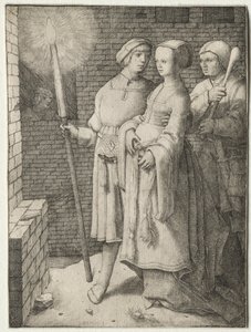 De man met de fakkel en een vrouw gevolgd door een dwaas door Lucas van Leyden