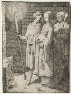 De man met de fakkel en een vrouw gevolgd door een dwaas, c. 1508 door Lucas van Leyden