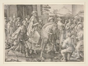 De Triomf van Mordechai, Esther 6.11 door Lucas van Leyden