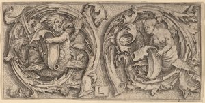 Triton en sirene in ranken door Lucas van Leyden